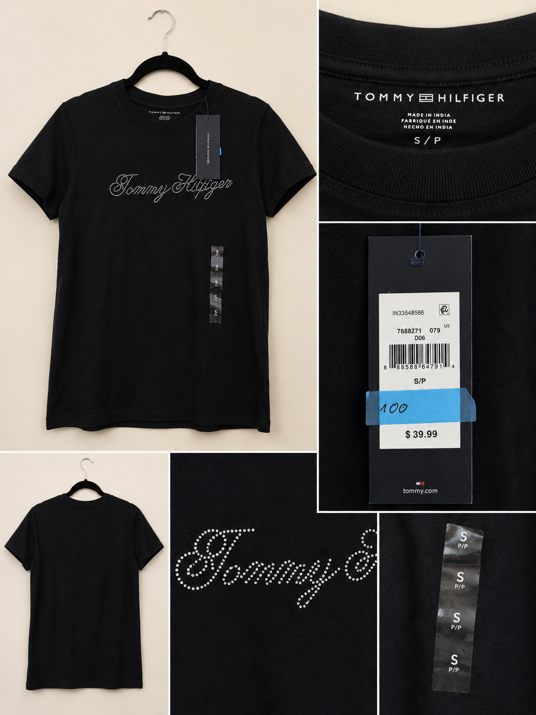 Tommy Hilfiger – T-shirt Script Logo z ozdobnymi detalami